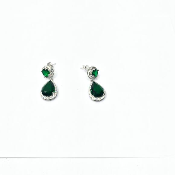 Women's Drop Dangle Emerald Simulated Silver Tone Earrings - Picture 7 of 10